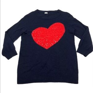 J. Crew Sweater, Navy Blue with a Sequin Red Heart